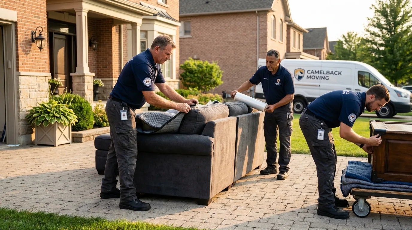 Large estate moving crew wrapping furniture in Fulshear, TX