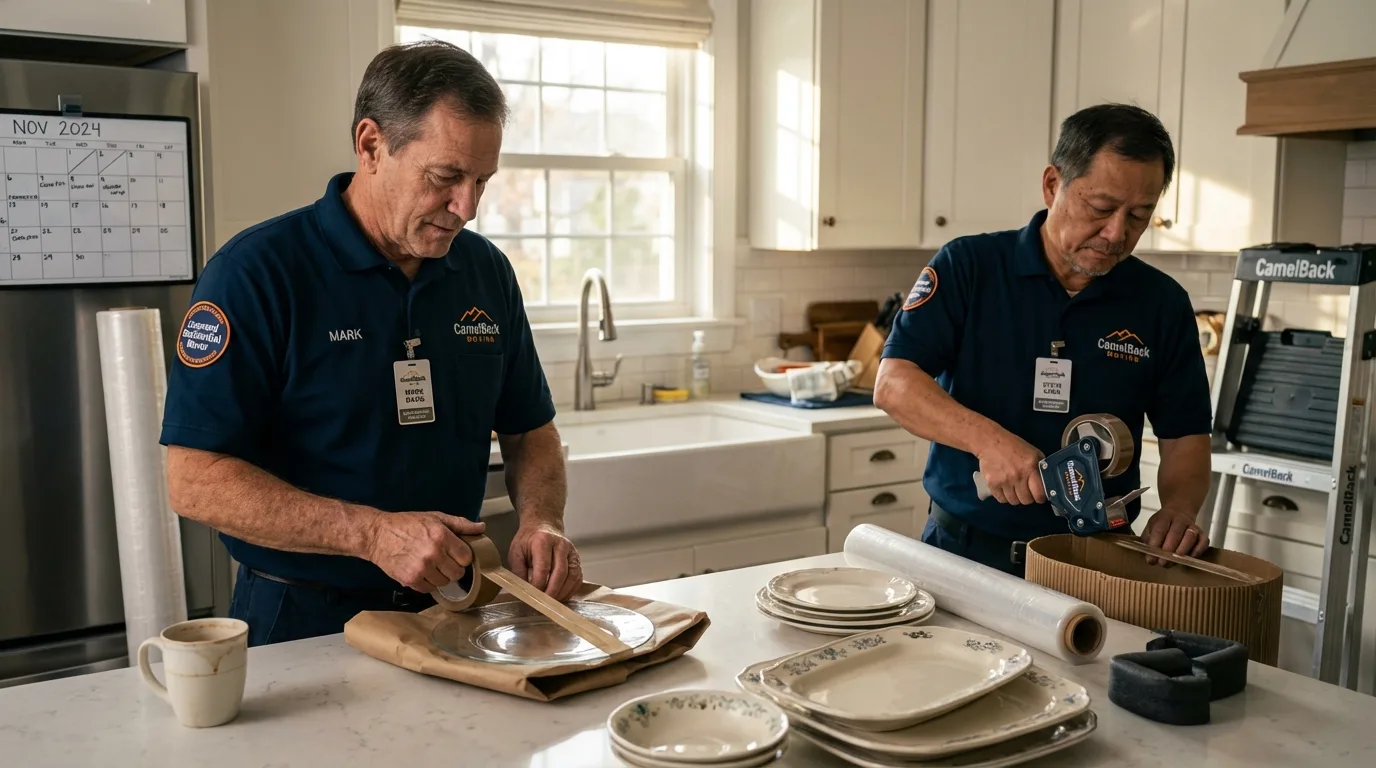Professional crew packing kitchen dishware in Fulshear, TX